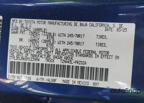 2025 Toyota Tacoma Sr5 4Wd z USA, uszkodzony, nr VIN 3TMLB5JN6SM123994